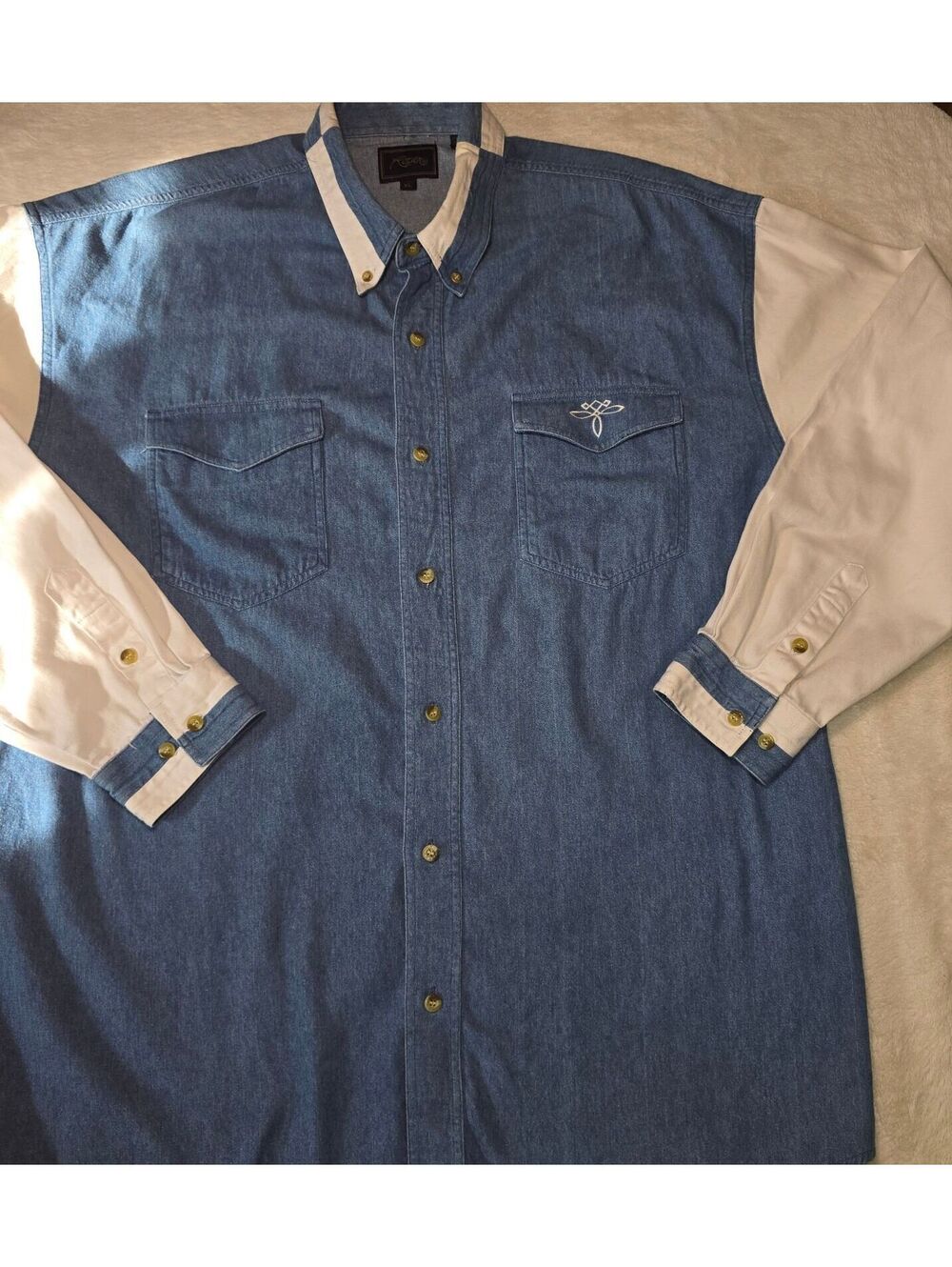 Vintage 90s Roper Colorblock Denim Western Shirt Mens XL Dragonfly Checkerboard